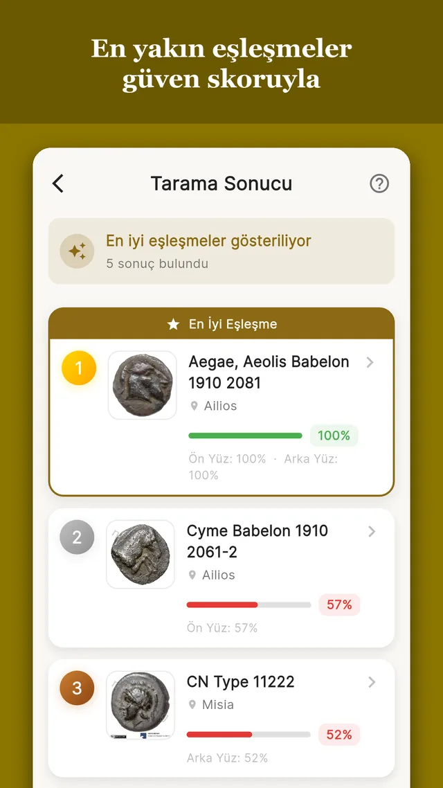 En yakın eşleşmeler ve benzerlik oranları